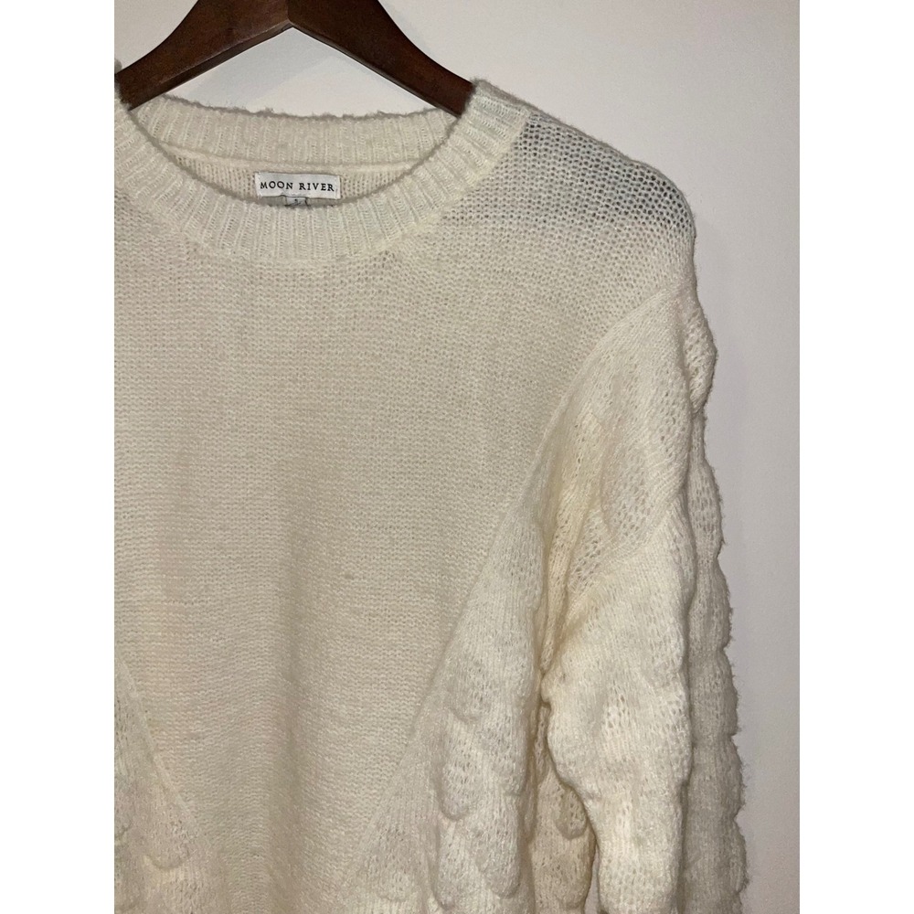 MOON RIVER Anthropologie Ivory Dotted Texture Knit Crew Neck Sweater Women's | S - Picture 7 of 12